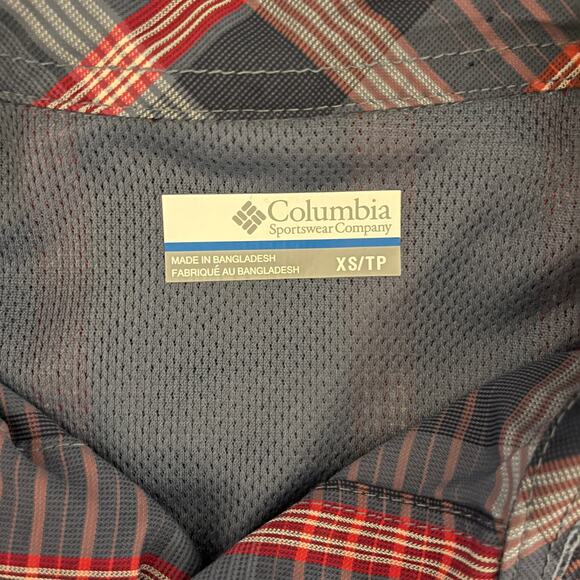 Columbia Nylon Plaid Long Sleeve Button Down Shirt Blue Gray Red Size XS - Picture 6 of 8